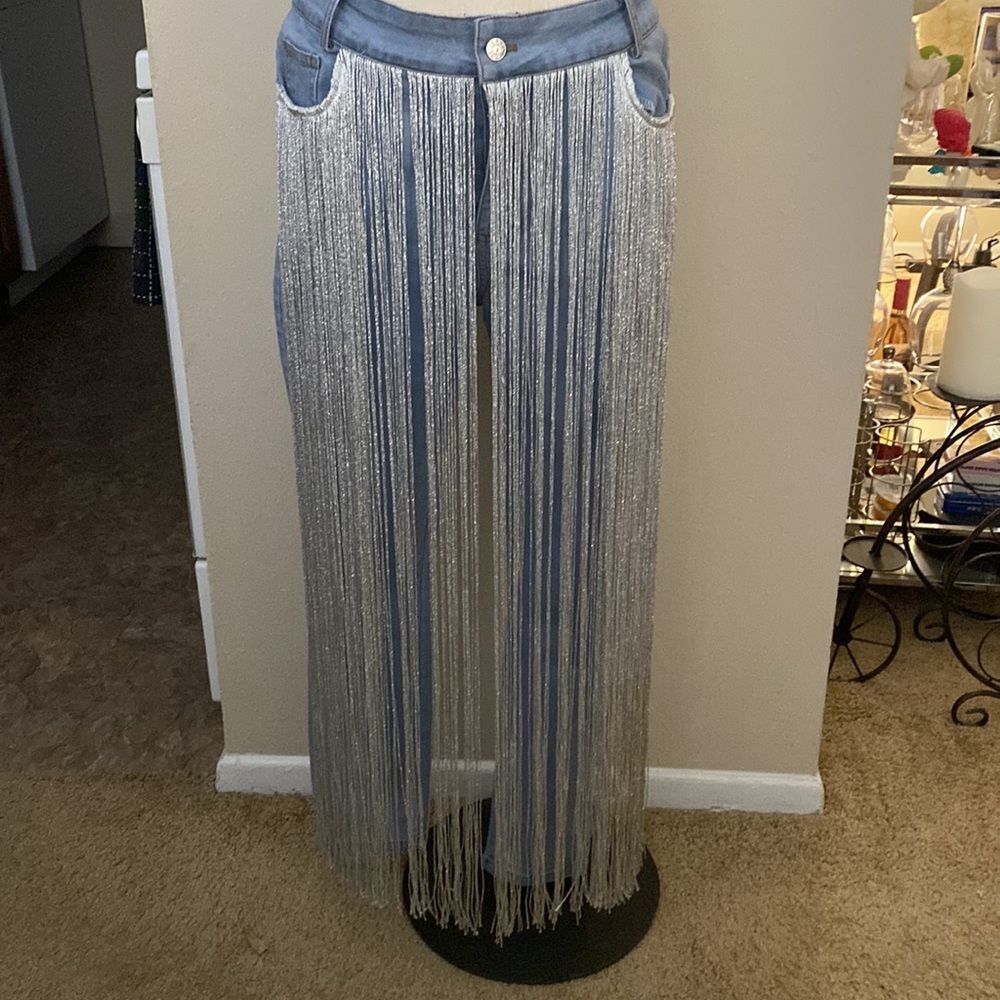 Fringed stretch jeans